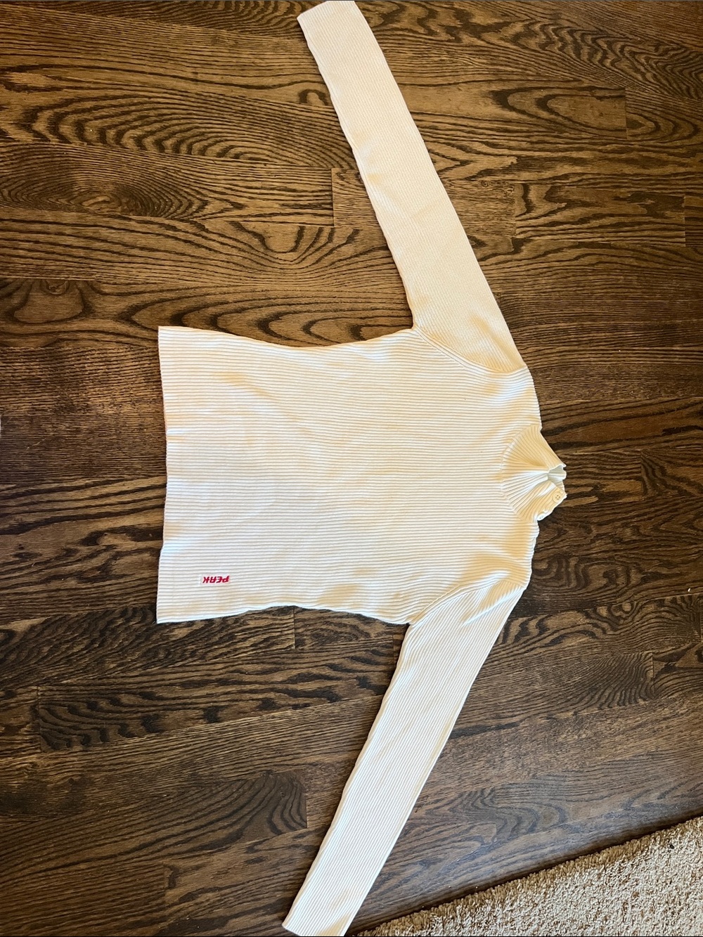 Peak Performance Pearl White Ribbed Mock-Neck Long Sleeve Tee with Red Logo